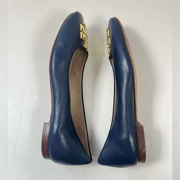 Tory Burch Blue navy leather ballet Flats with Gold logo size 5M - Picture 6 of 10